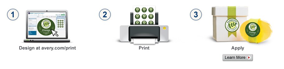 1. Design at avery.com/print. 2. Print. 3. Apply. Learn more.