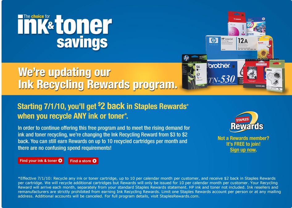 Ink Recycling Rewards Program Update Staples 