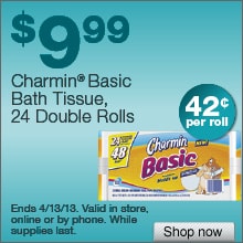 Deal on Charmin Basic Bath Tissue, 24 Double Rolls – Only 42 cents per roll