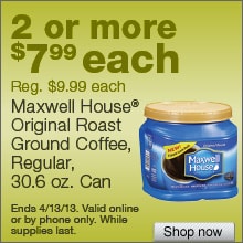 Deal on Maxwell House Original Roast Ground Coffee, 30.6 oz. Can – 2 or more for $7.99