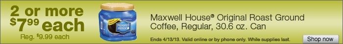 Deal on Maxwell House Original Roast Ground Coffee, 30.6 oz. Can – 2 or more for $7.99