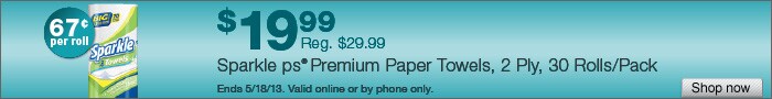 Deal on Sparkle ps Premium Paper Towels, 30 Rolls/Pack – Only $19.99! That’s 67 cents per roll!