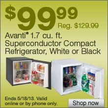 Deal on Avanti 1.7 cu. ft. Superconductor Compact Refrigerator , White or Black – Save $30!