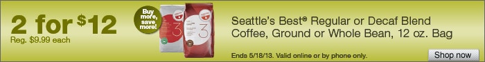 Deal on Seattle’s Best Coffee, 12 oz. Bags – 2 for $12!