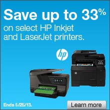 Save up to 33% on select HP Inkjet and LaserJet Printers.