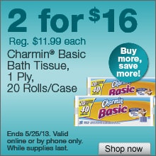 Deal on Charmin Basic Bath Tissue, 20 Rolls/Case – 2 for $16!