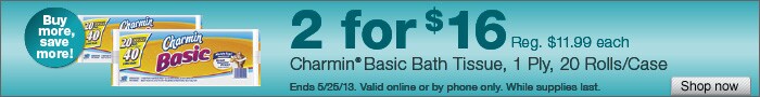 Deal on Charmin Basic Bath Tissue, 20 Rolls/Case – 2 for $16!