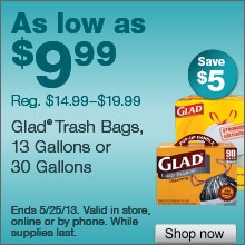 Deal on Glad Trash Bags, 13 Gallons or 30 Gallons – As low as $9.99!
