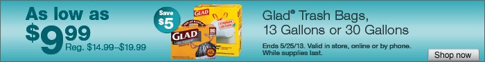 Deal on Glad Trash Bags, 13 Gallons or 30 Gallons – As low as $9.99!