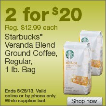 Deal on Starbucks Veranda Blend Ground Coffee, 1 lb. Bags – 2 for $20!