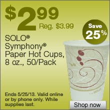 Deal on Solo Symphony Paper Hot Cups, 8 oz., 50/Pack, Save 25%!