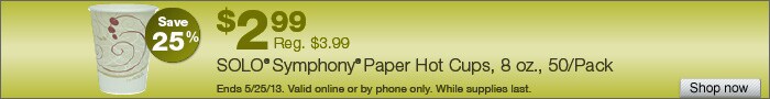 Deal on Solo Symphony Paper Hot Cups, 8 oz., 50/Pack, Save 25%!