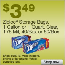 Deal on Ziploc Storage Bags, 1 Gallon  or 1 Quart, Clear, 1.75 Mil, 40/Box or 50 Box – Now $3.49!