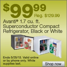 Deal on Avanti 1.7 cu. ft. Superconductor Compact Refrigerator, Black or White, Save $30!