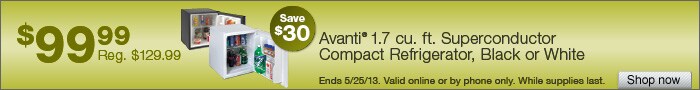 Deal on Avanti 1.7 cu. ft. Superconductor Compact Refrigerator, Black or White, Save $30!
