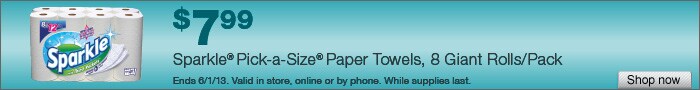 Deal on Sparkle Pick-a-Size Paper Towels – 8 Giant Rolls/Pack – Now $7.99
