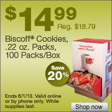 Deal on Biscoff Cookies, .22 oz. Packs, 100 Packs/Box – Save 20%