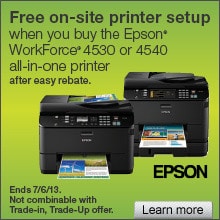 Free on-site printer setup when you buy the Epson Workforce 4530 or 4540 All-in-One printer.