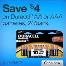 Save $4 on Duracell AA or AAA Batteries, 24/Pack