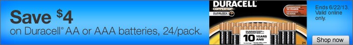 Save $4 on Duracell AA or AAA Batteries, 24/Pack