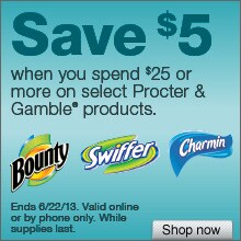 Save $5 when you spend $25 or more on select Procter and Gamble products.
