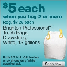 Deal on Brighton Professional Drawstring Trash Bags, 13 Gallon - $5 each when you buy 2 or more
