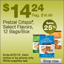 Deal on select Pretzel Crisps, 12 Bags/Box – Save 25%