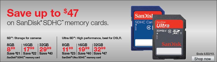 Save Up to $47 on SanDisk SDHC Memory Cards