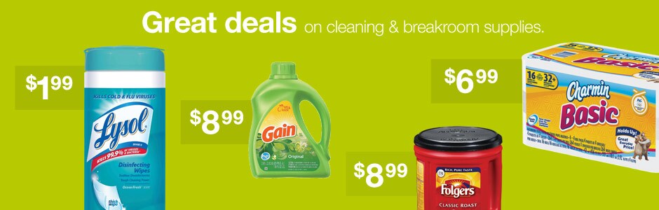 Great deals on cleaning & breakroom supplies.