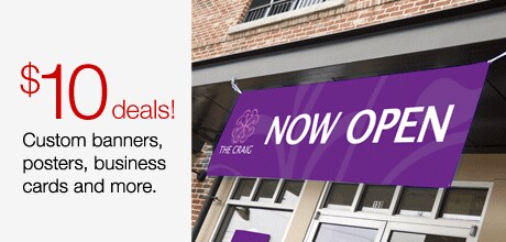 Custom banners, posters, business cards and mroe starting at $10.