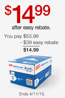 Staples Mutlipurpose Paper $14.99 after easy rebate.