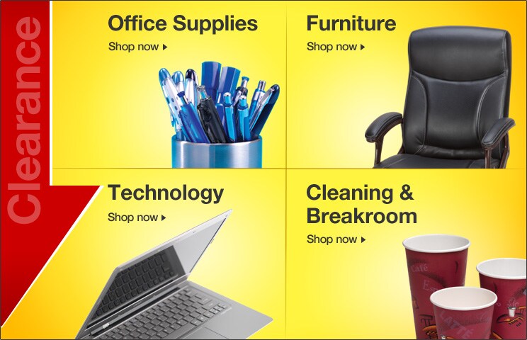 Shop now for Office Supplies, Furniture, Technology, and Cleaning & Breakroom clearance items.