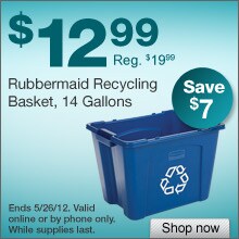 Rubbermaid Recycling Basket, 14 Gallon