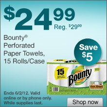Bounty Perforated Paper Towel Rolls, 2-Ply, 15 Rolls/Case