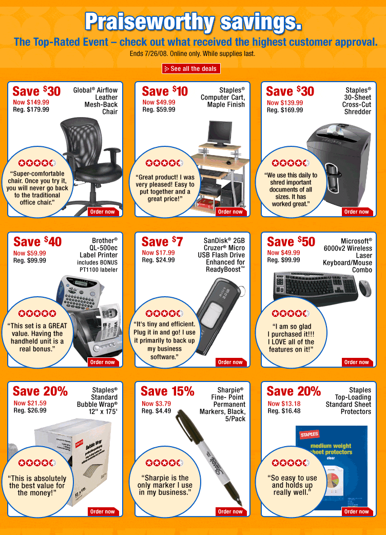 Praiseworthy Savings. The Top Rated Event check out what received the highest customer approval 