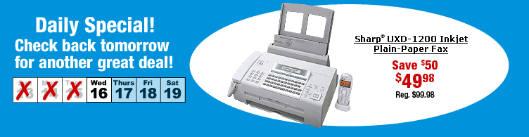 Save on a Sharp U X D 1 2 0 0 Ink jet Plain Paper Fax. Click here for pricing details. Daily special. Check back tomorrow for another great deal.