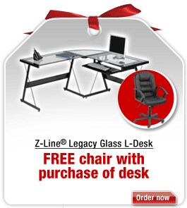 Save on Z-Line&reg; Legacy Glass L-Desk. Click here for details.