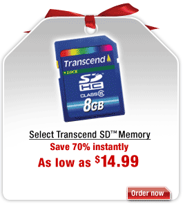 Save on Select Transcend SD&trade; memory. Click here for pricing details.