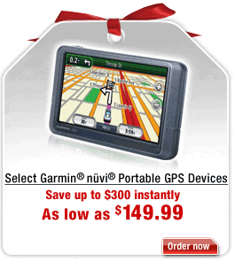 Save on select Garmin portable GPS. Click here for pricing details.