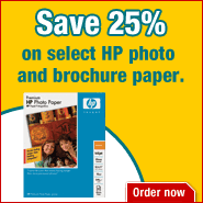 Save 25% on select HP photo and brochure paper.