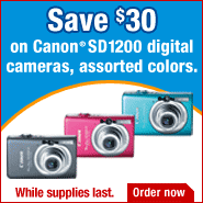 Save $30 on Canon SD1100 digital cameras.