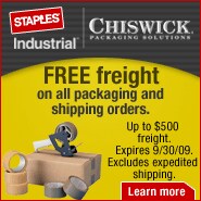 Check out Staples Industrial for your packaging supplies needs.  Free freight