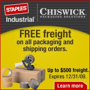 Check out Staples Industrial for your packaging supplies needs.  Free freight