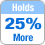 Holds 25% More