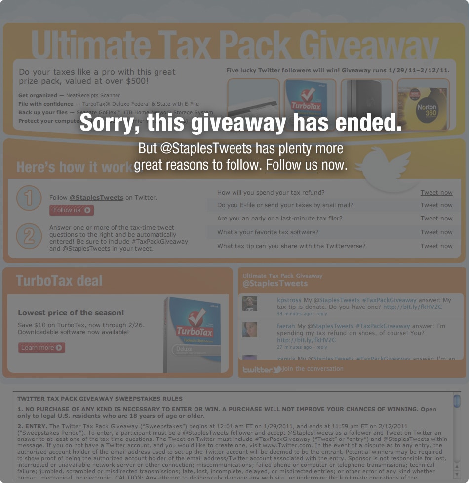 Sorry, this giveaway has ended. But StaplesTweets has plenty more