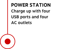 POWER STATION Charge up with four USB ports and four AC outlets
