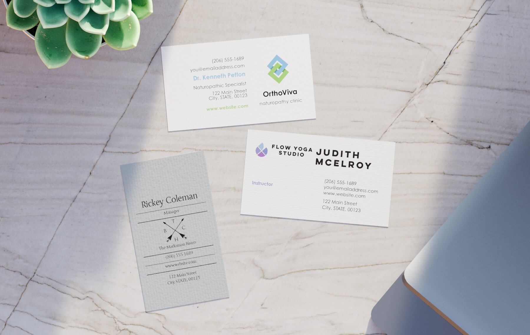 Specialty business cards in Laid, Linen and Smooth material.