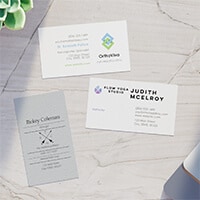 Specialty business cards in Laid, Linen and Smooth material.